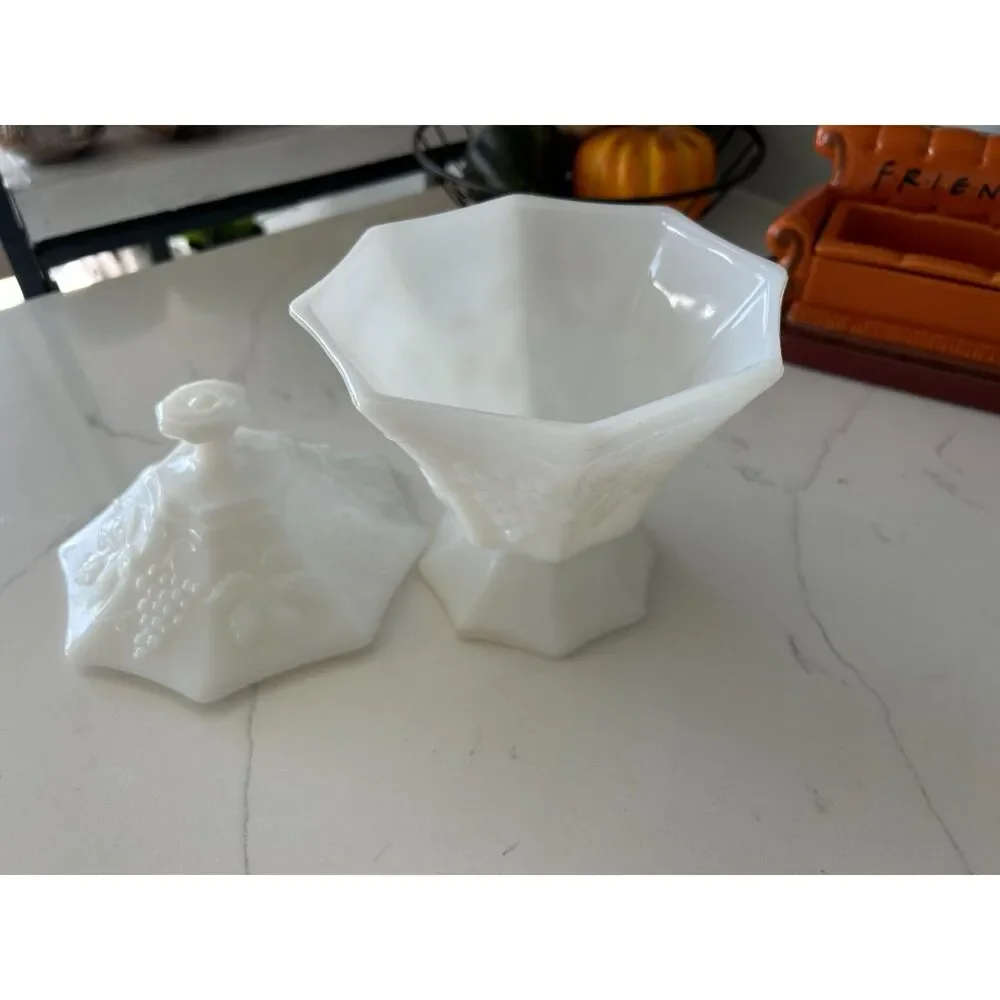 Vintage Anchor Hocking Milk Glass Candy Dish with Lid